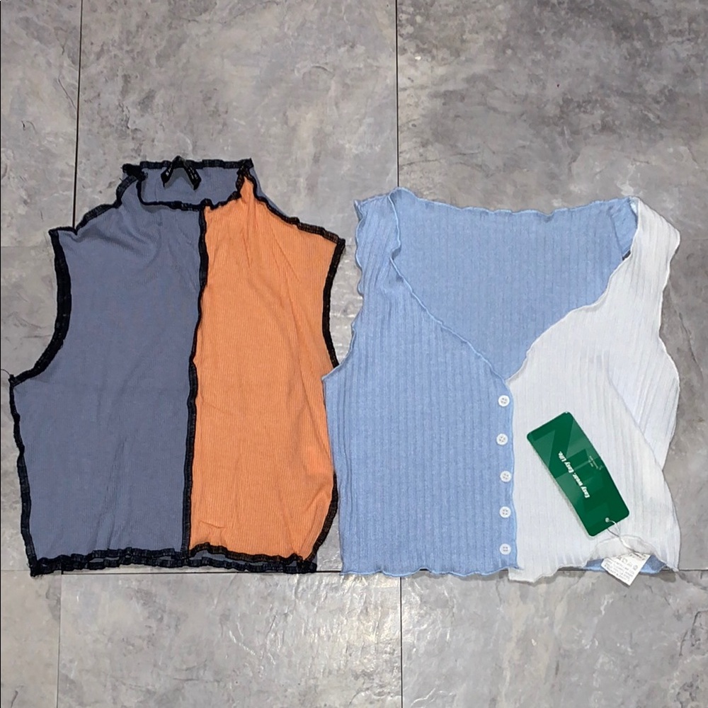 Colorblock Sleeveless Tops Set women size XS Xs blue orange white SHEIN